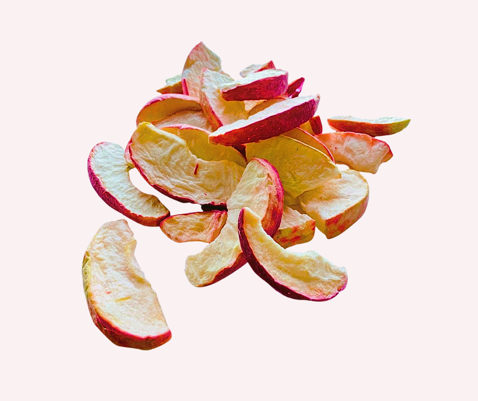 Dried apple slices on a white background
