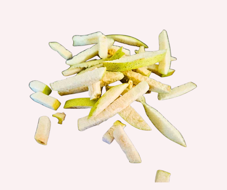 Sliced apple pieces on a white background