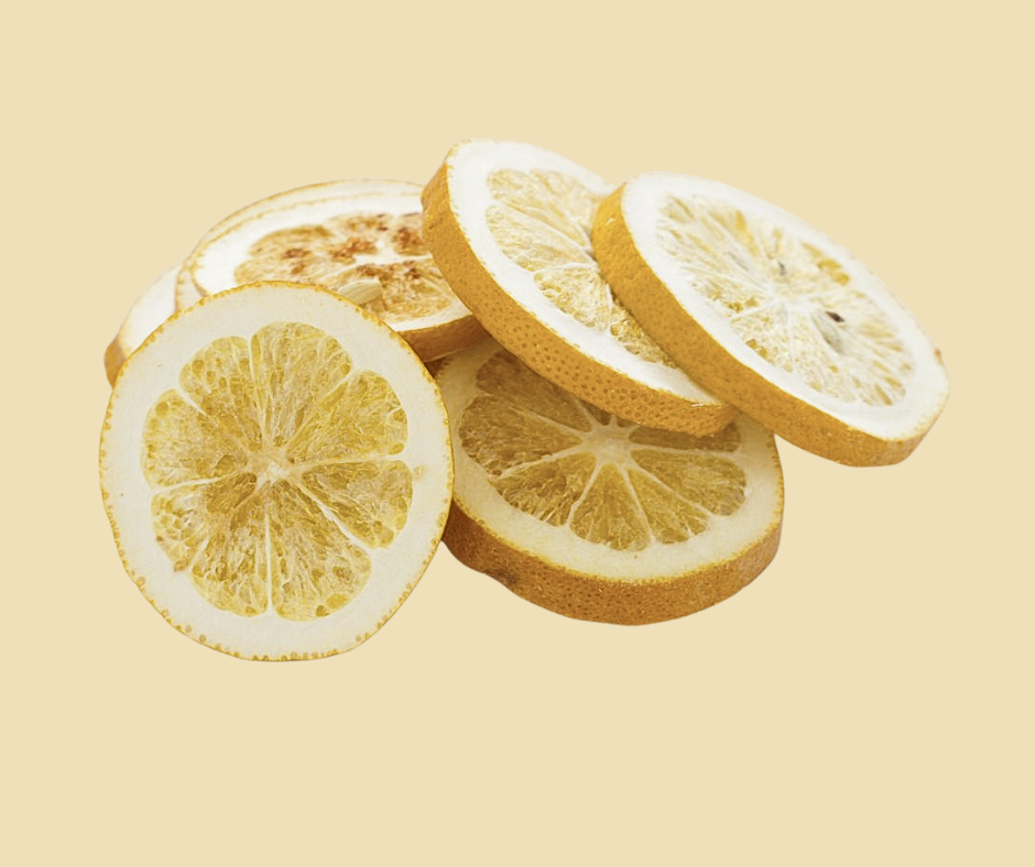 freeze dried lemon slices on a yellow background